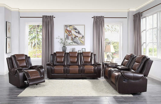 Reclining Living Room Set, Manual Reclining Sofas, Couches for Living Room, Includes Reclining Sofa, Double Gliding Loveseat and Glider Recliner, 3-Piece Set, Two-Tone Brown-0