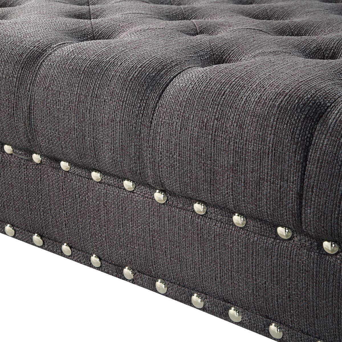 Charcoal Gray Tufted Ottoman with Rolling Wheels-3
