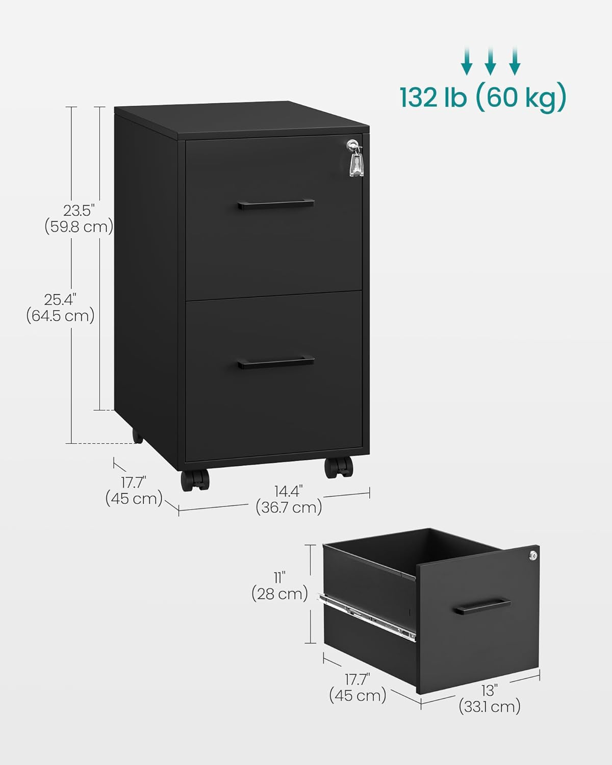 Matte Black Locking File Cabinet Pre-Assembled-2