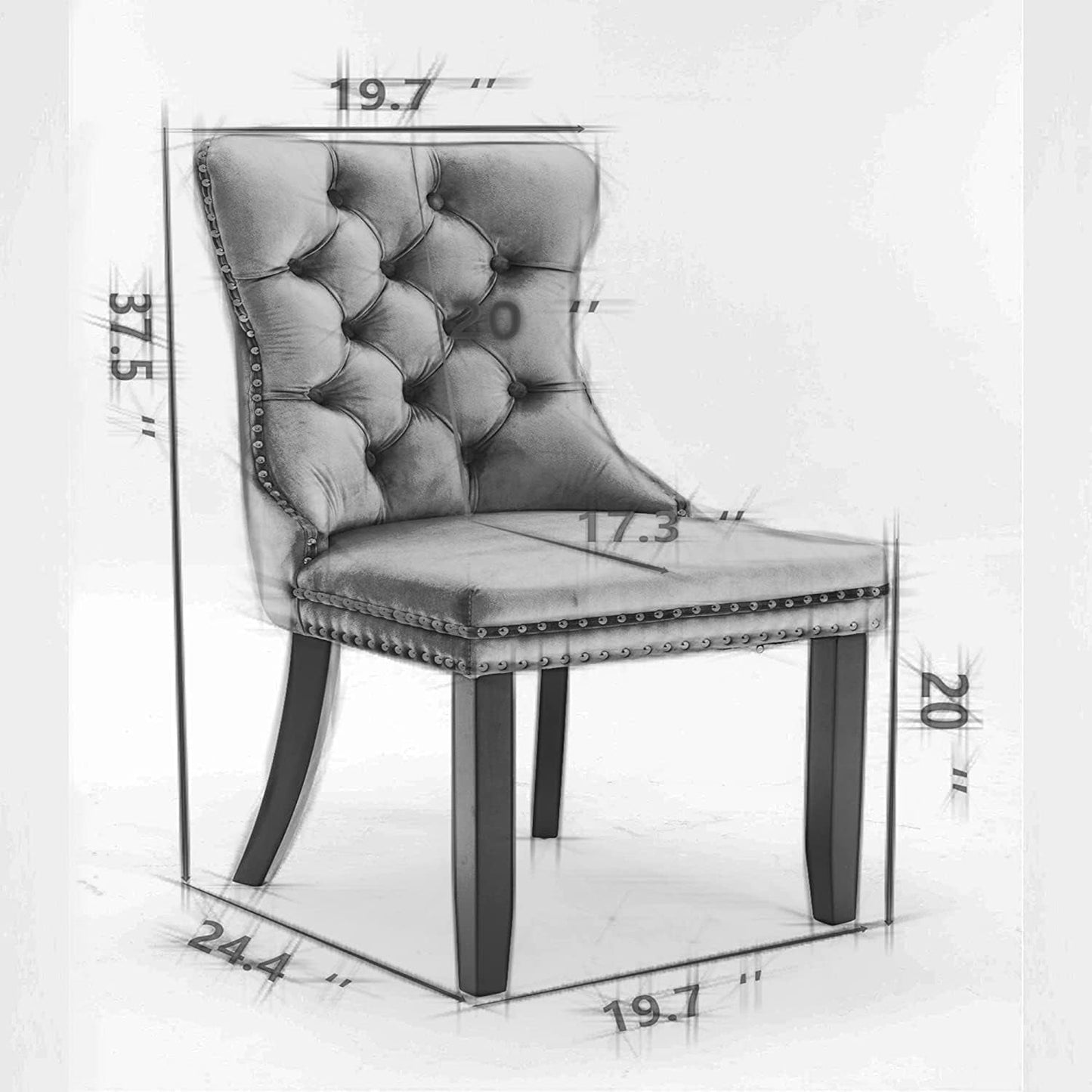 Velvet Dining Chairs Set of 4, Tufted Upholstered Dining Chairs with Nailhead Back and Ring Pull Trim, Solid Wood Dining Chairs for Kitchen/Bedroom/Dining Room (Gold)-2