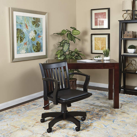 OSP Home Furnishings Deluxe Wood Banker'S Desk Chair with Padded Seat, Adjustable Height and Locking Tilt, Black Finish and Black Vinyl-1