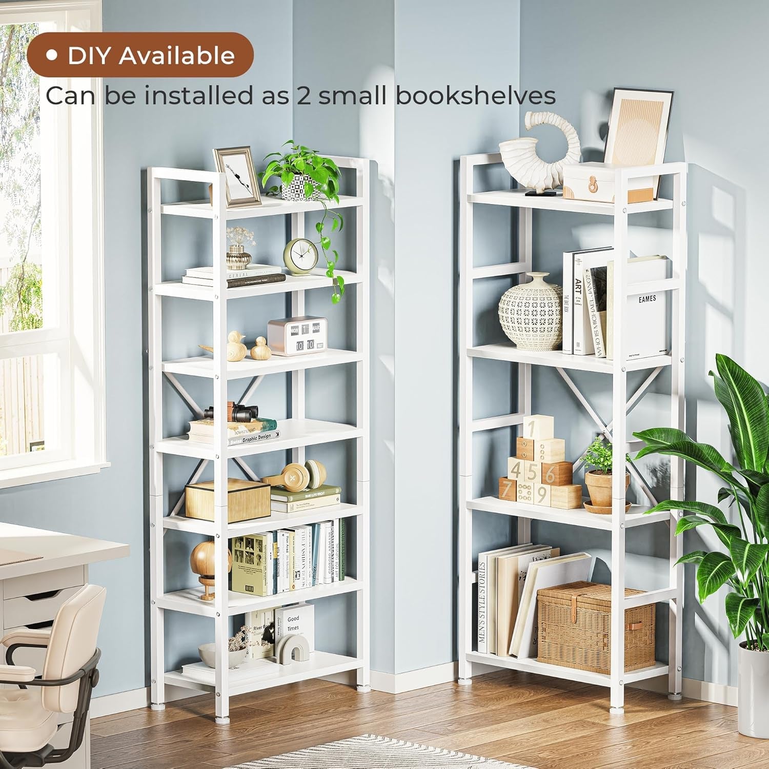 Triple 4 Tier Bookshelf, Bookcase with 11 Open Display Shelves, Wide Book Shelf Book Case for Home & Office, White-4