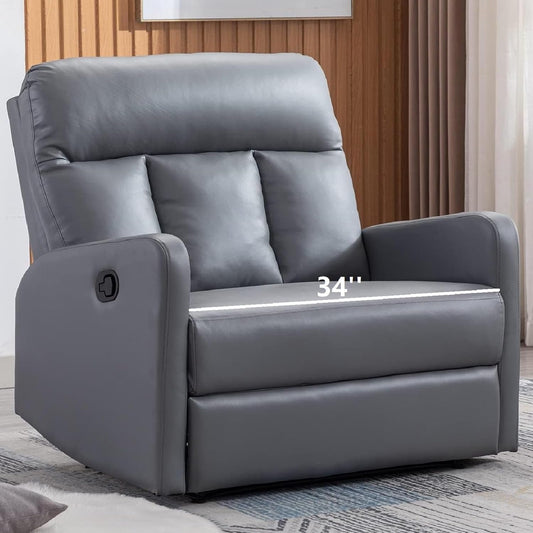 Oversized Wide Recliner Chair Faux Leather 2-Seater Recliners Roomy Manual Reclining Chairs for Living Room, Perfect for Pups to Sit Together, Grey-0