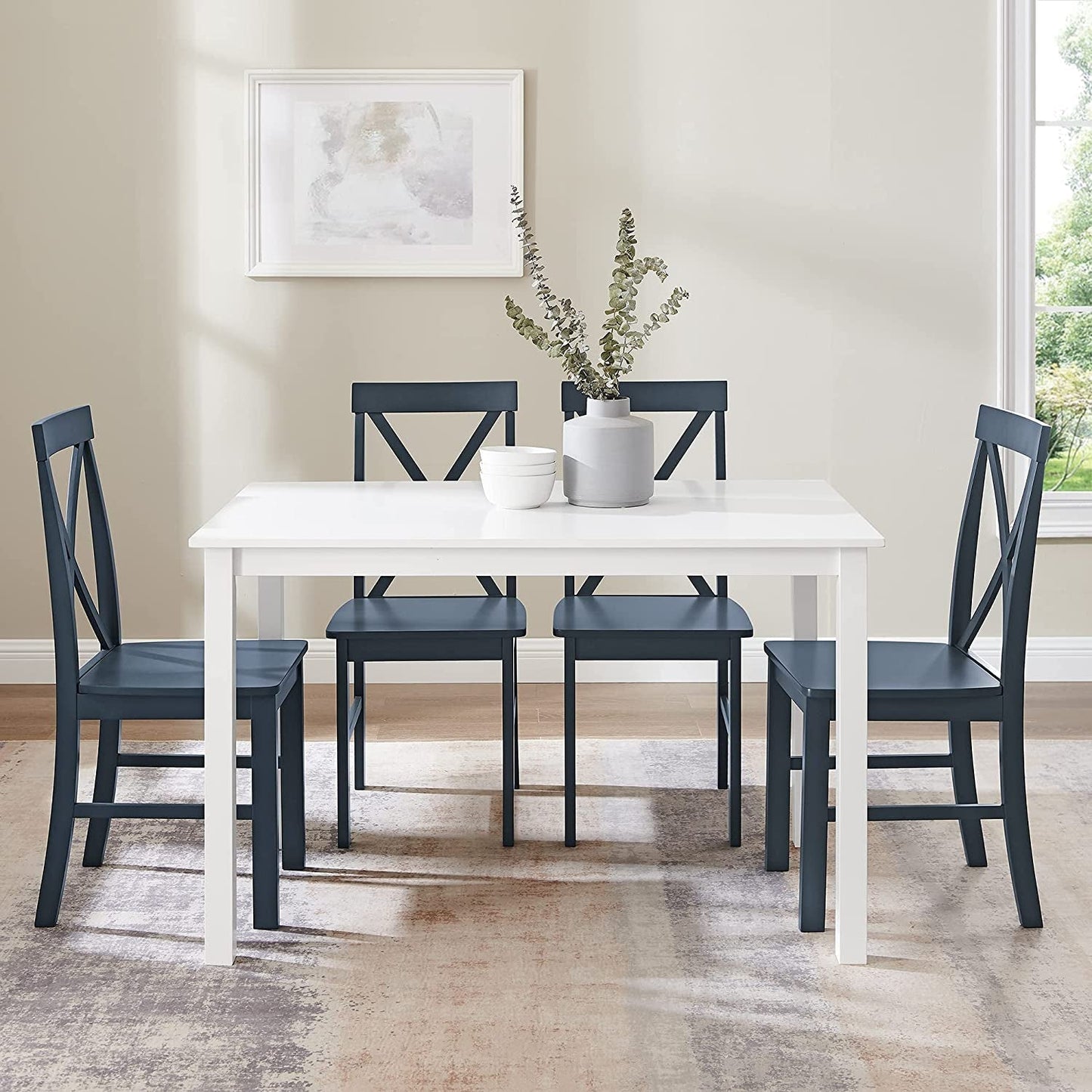 Navy Blue Farmhouse Table and X-Back Chair Dining Set-0