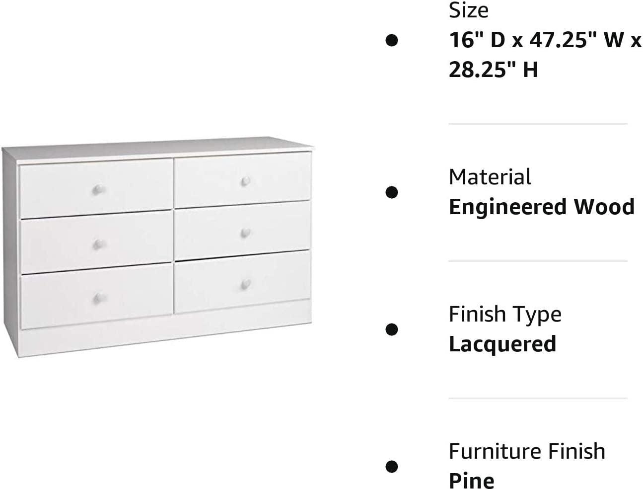 Astrid 6-Drawer Double Dresser, White-4