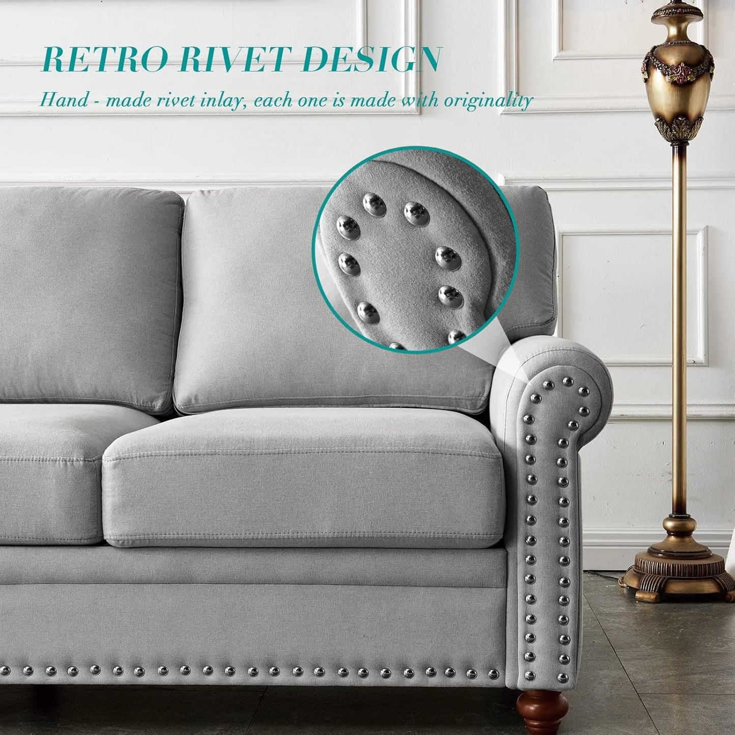 2-Piece Sofa Set Couch and Loveseat Set 2+3 Seater Sofa Set with Storage Space & Solid Wood Legs, 2-Piece Living Room Set Linen Upholstered Couch Set for Living Room (Grey)-3