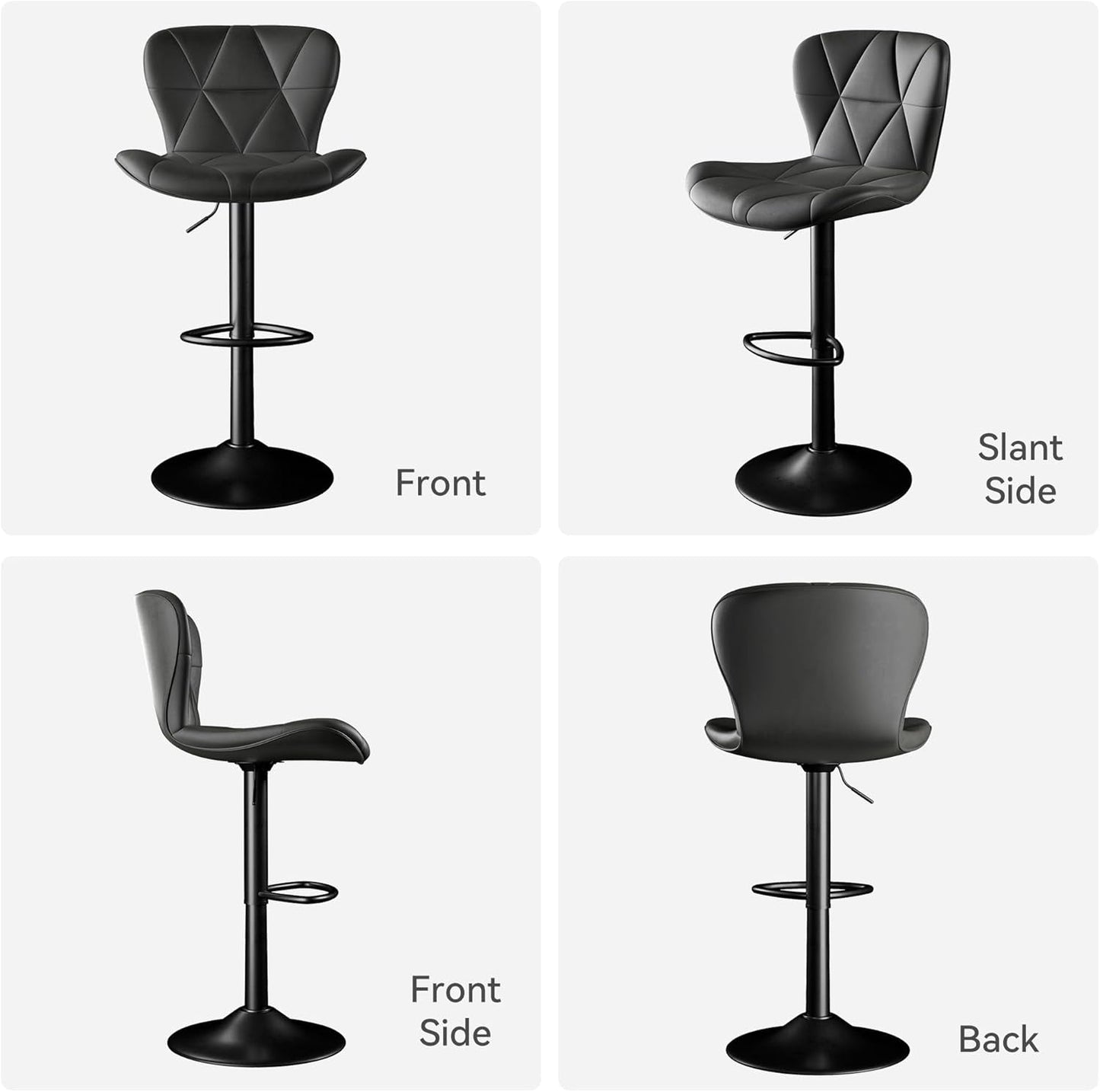 Bar Stools Set of 2,Adjustable Swivel Barstools, Faux Leather Bar Chairs,Upholstered Counter Height with High Backrest for Kitchen Island, Black-1