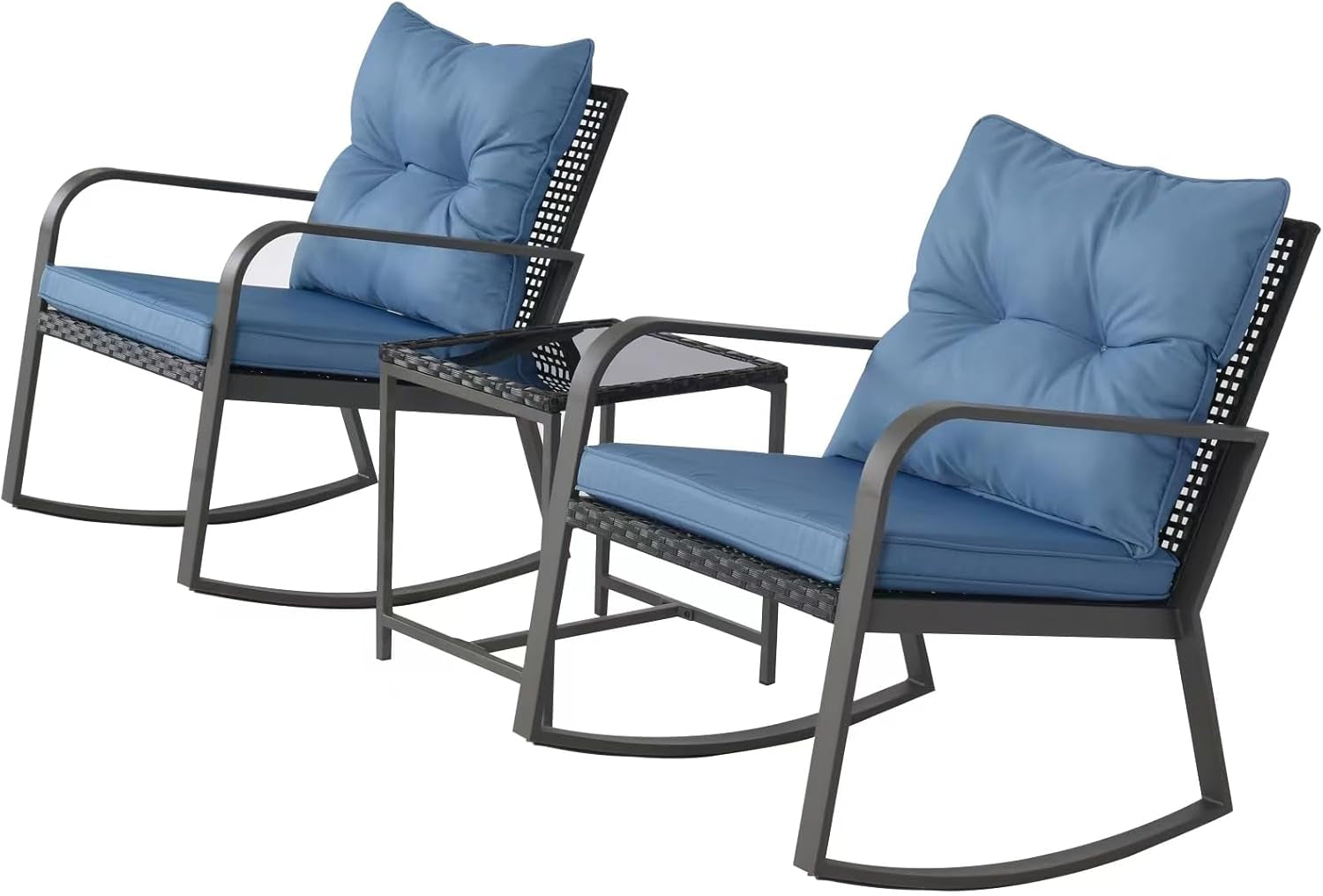 Patio Rocking Chair Outdoor Bistro Set (Dark Blue, 3PIECES)-0