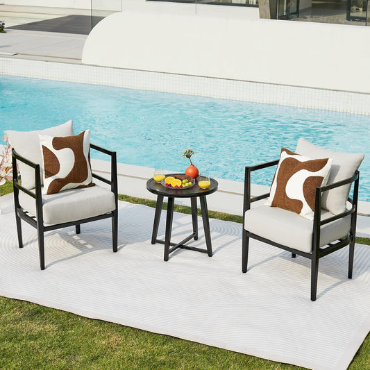 Outdoor Patio Chair Set 3 Pieces Furniture Conversation Sets with Porch Chairs Metal Table for Balcony Yard Garden Lawn Poolside-0