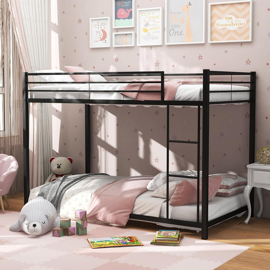 Metal Bunk Bed Twin over Twin, Classic Bunk Bed Frame with Safety Guard Rails & Side Ladder, Heavy Duty Space-Saving Design, Easy Assembly, Bunk Bed Frame for Kids (Black)-0
