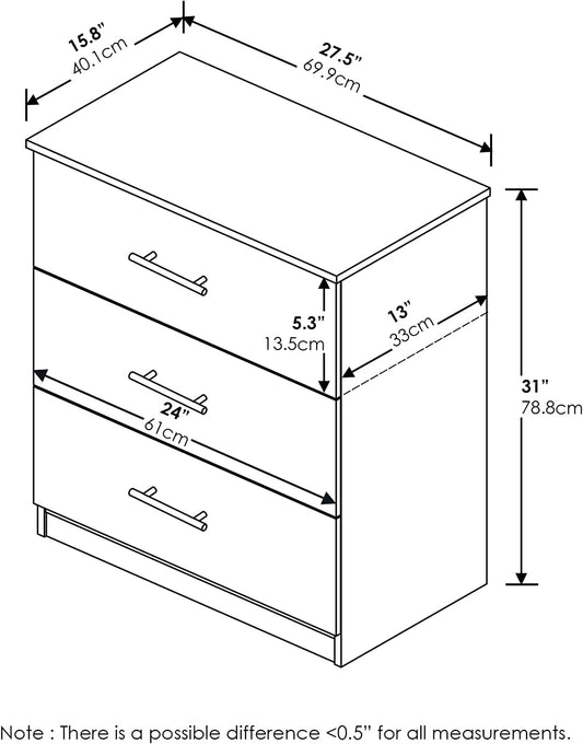 Simple White 3-Drawer Dresser with Handle-1