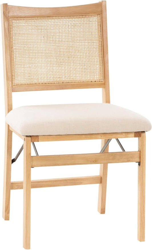 Kasi Beige Rattan Cane Folding Foldable Dining Side Chair, Natural-0