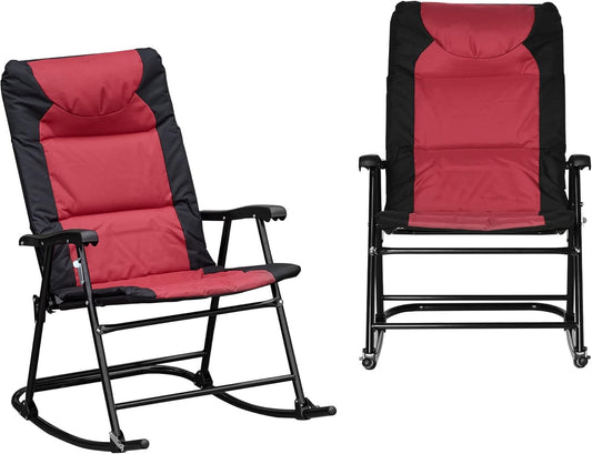 2 Piece Outdoor Patio Furniture Set with 2 Folding Padded Rocking Chairs, Bistro Style for Porch, Camping, Balcony, Red-0