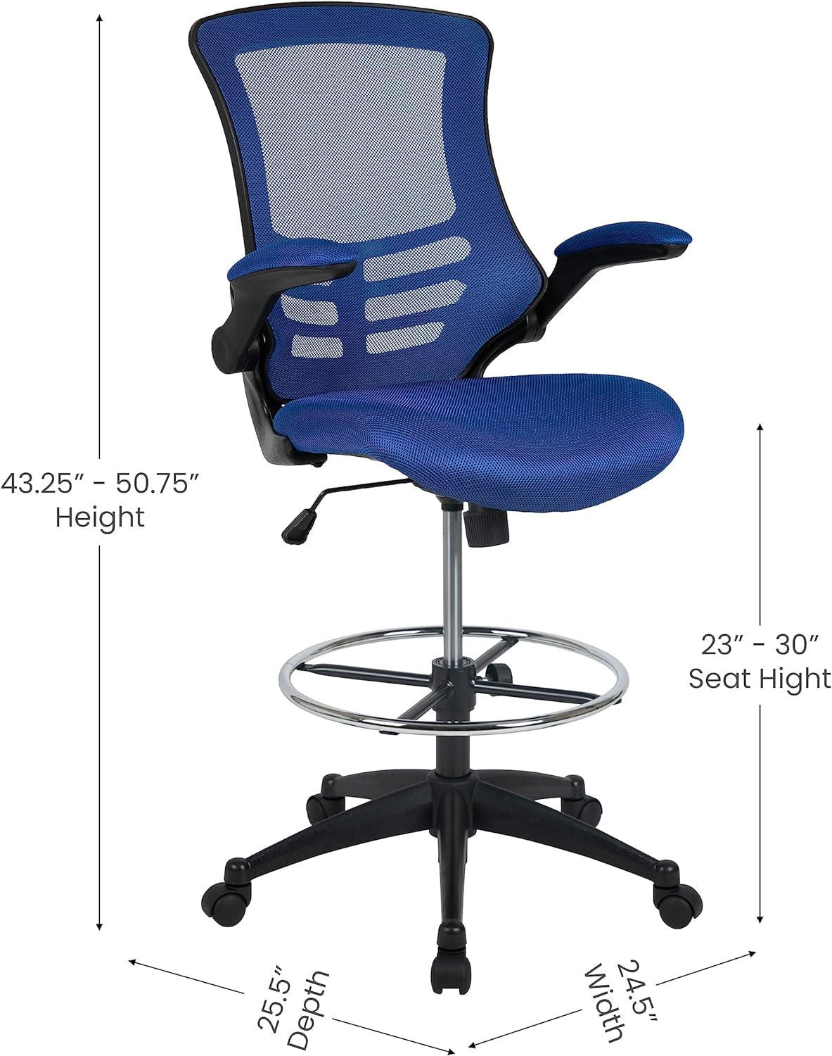 Kelista Mid-Back Swivel Office Chair with Adjustable Seat Height, Ergonomic Mesh Desk Chair with Flip-Up Armrests, Blue-2