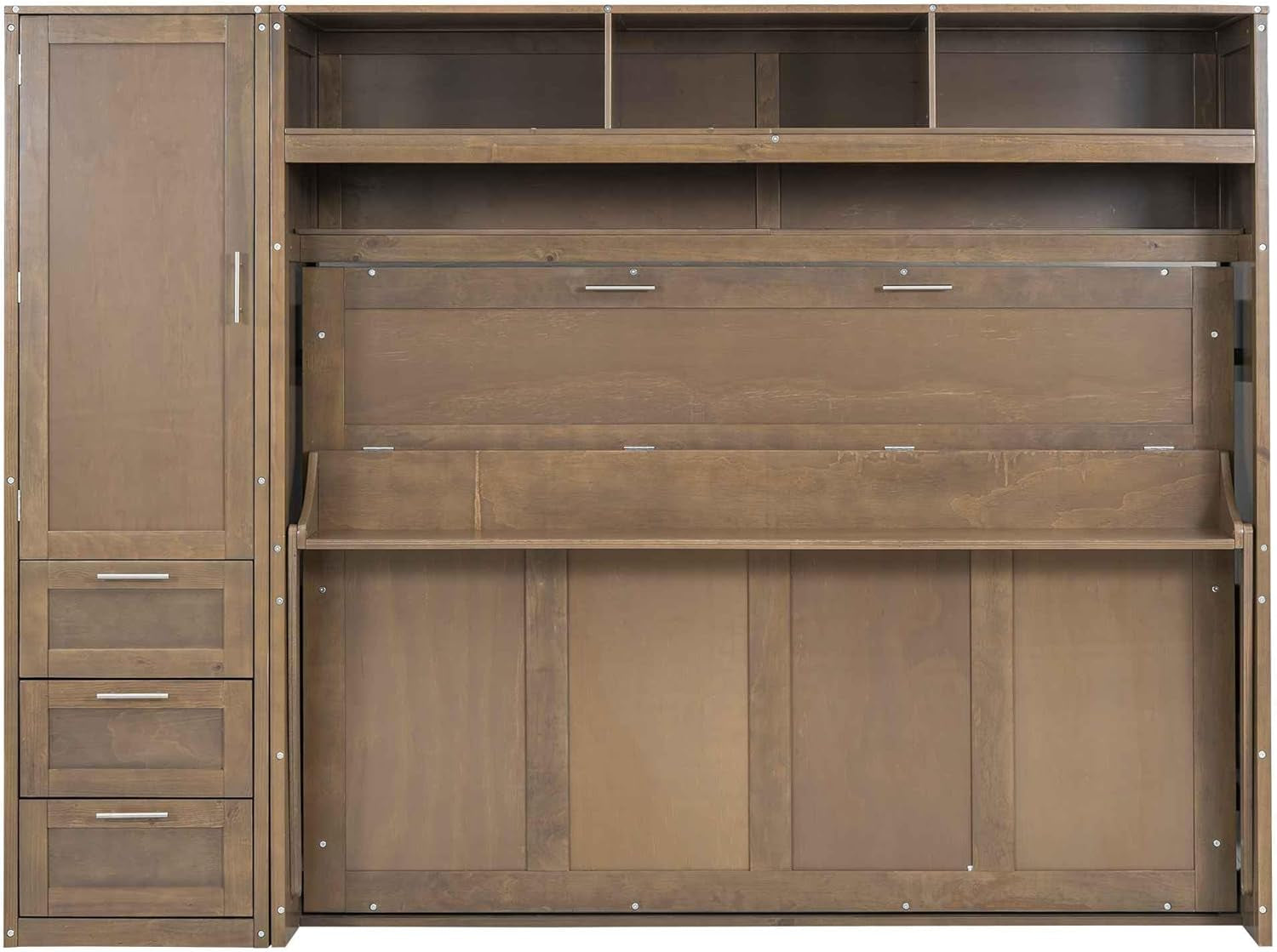 Foldable Full Size Murphy Bed with Wardrobe and Desk-4