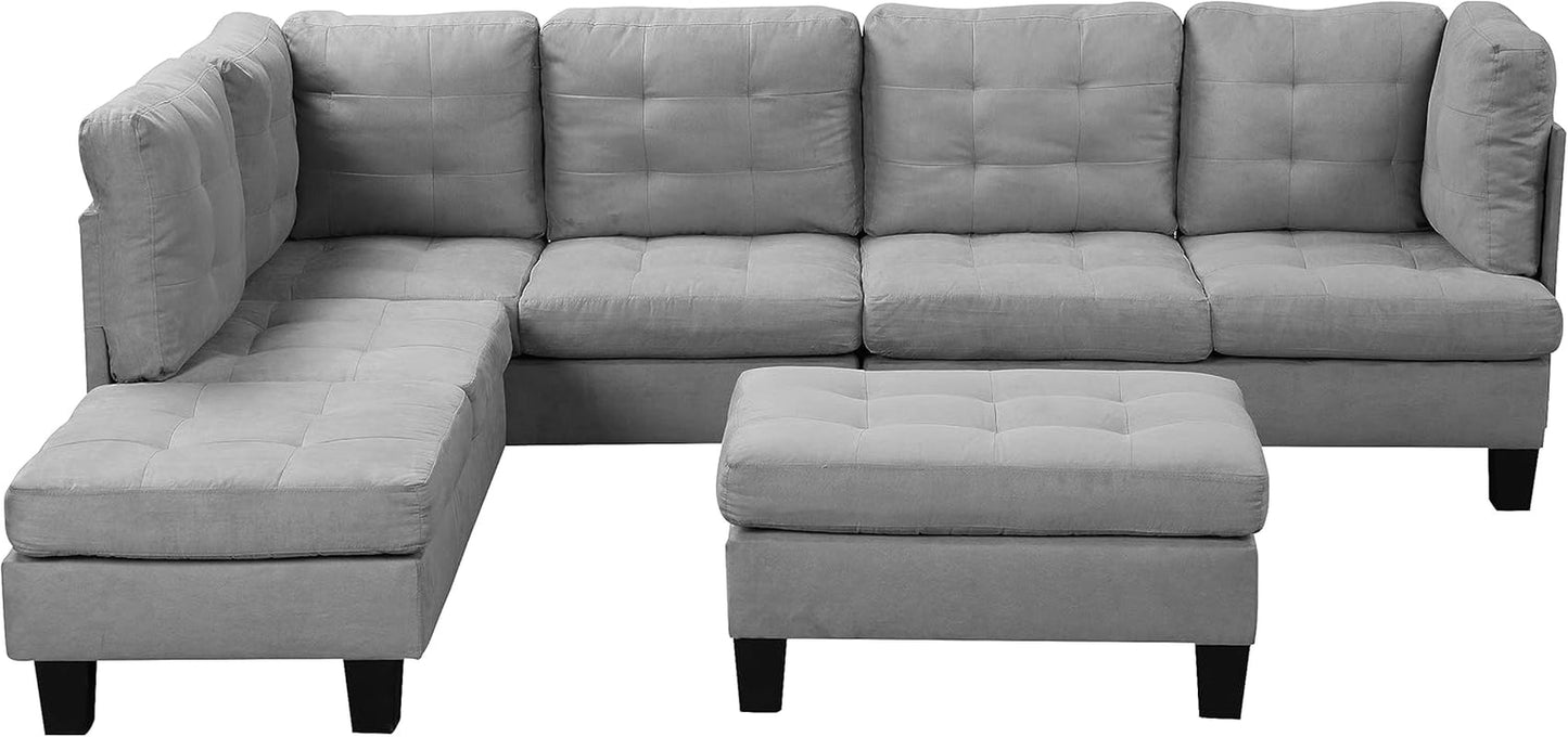 Modern Sectional Sofa L Shaped Couch with Reversible Chaise & Ottoman, Large Living Room Furniture, Grey-2