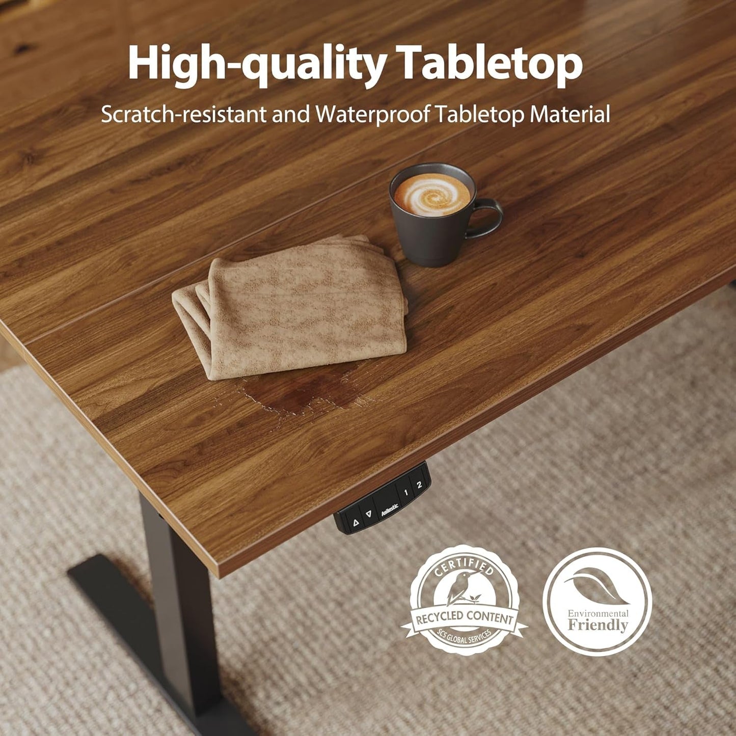Electric Standing Desk, 48 X 24 Inches Height Adjustable Desk, Sit Stand up Desk for Work Office Home, Ergonomic Rising Computer Table with Memory Preset, Dark Walnut-3