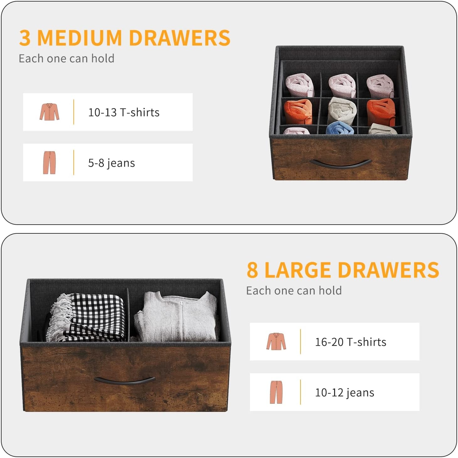 Dresser for Bedroom with 11 Drawer, Dressers & Chests of Drawers with Side Pockets, Hooks, Fabric Storage Drawer, Steel Frame, Wood Top, Organizer Unit and Pull Handle for Closet.-4