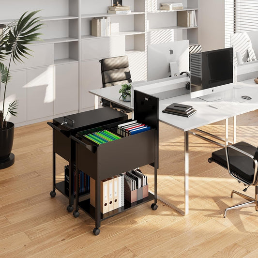 Locking Rolling File Cabinet with Hanging Folders-0