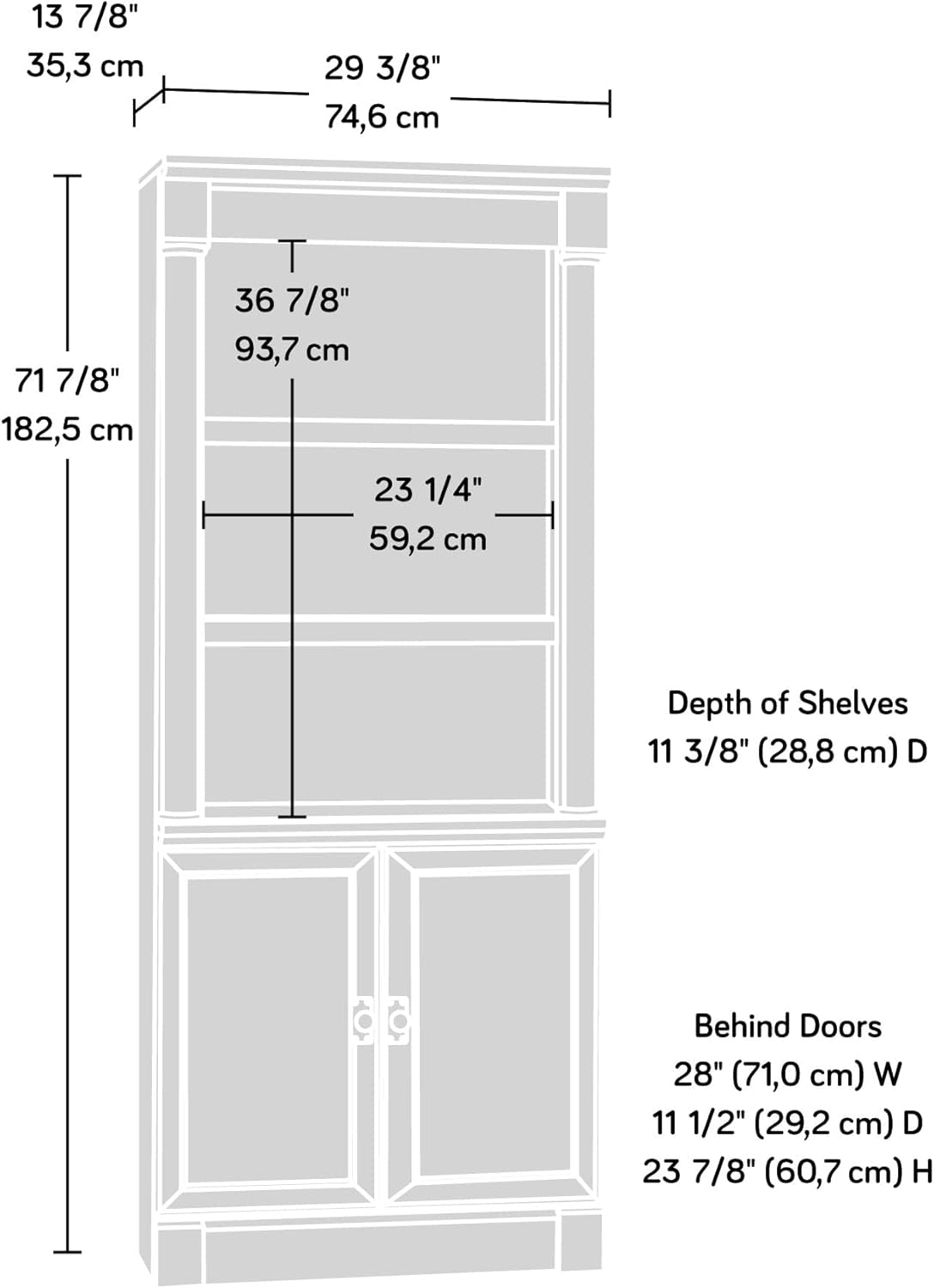 Palladia Book Shelf, Bookshelf with Storage, Library Bookcase with Doors and Adjustable Shelves, in Glacier Oak Finish-2