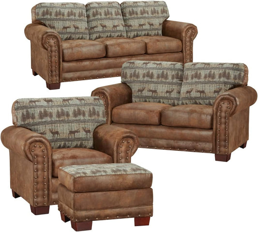 Model 8500-90K Deer Teal Lodge 4-Piece Living Room Set, Brown-0