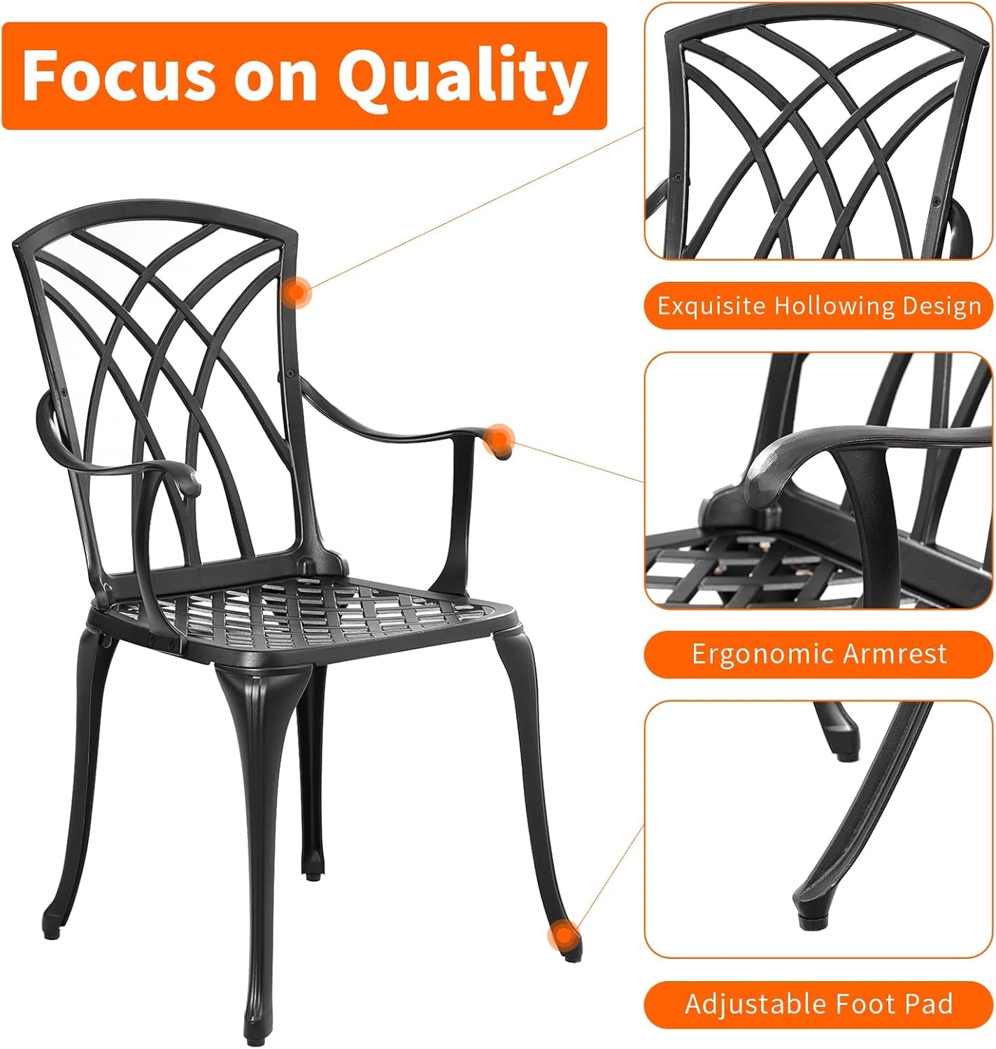 Outdoor 3 Piece Bistro Set Cast Aluminum Bistro Table and Chairs Set of 2, All Weather Bistro Patio Set, Patio Furniture for Garden Black-1