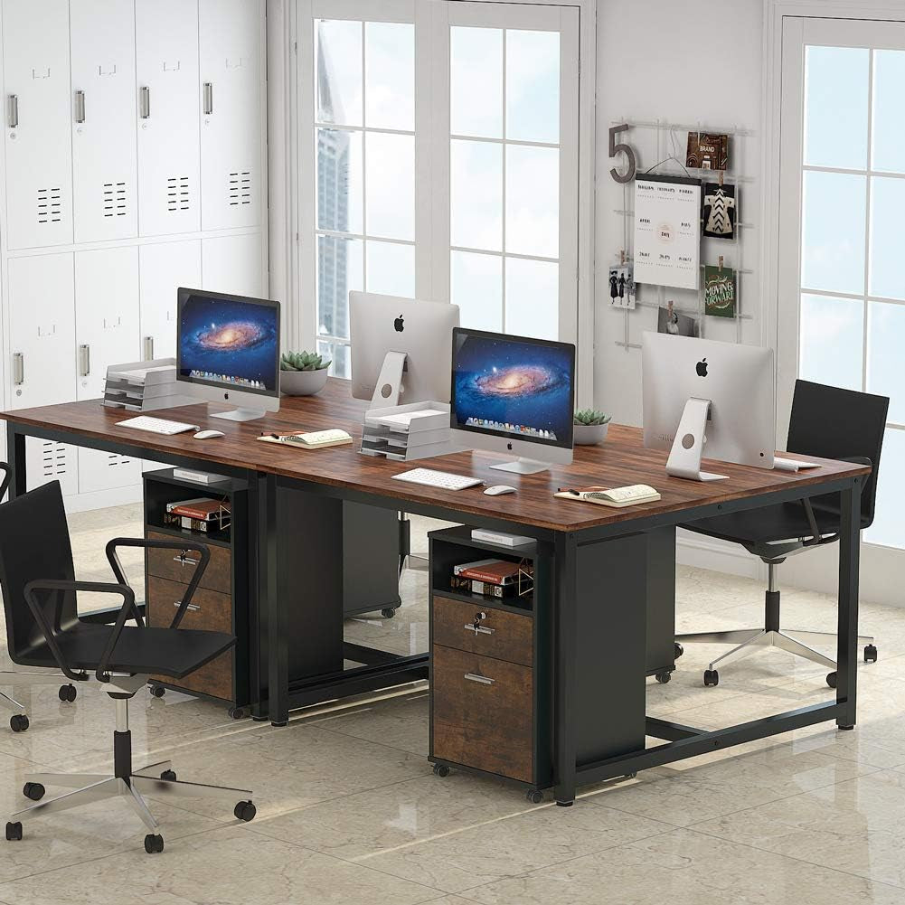 2 Drawer Mobile File Cabinet with Lock, Wood Modern Filing Cabinet for Letter Size, Printer Stand with Rolling Wheels and Open Storage Shelf for Home Office(Rustic Brown)-3