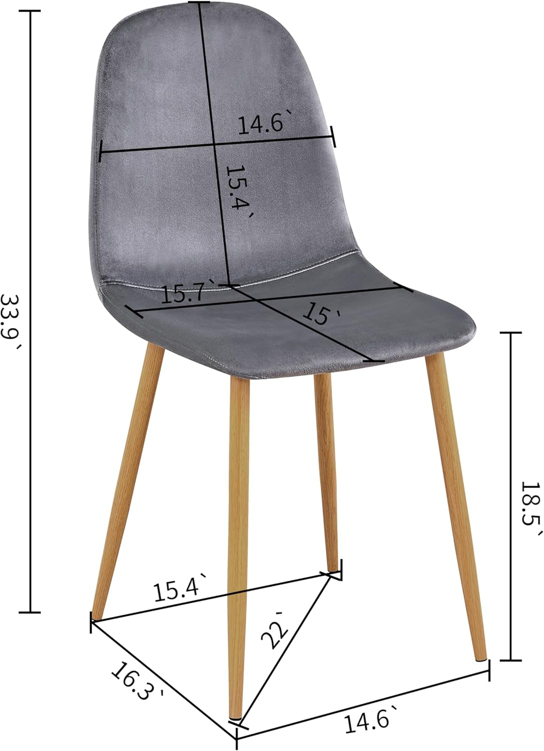 Grey Velvet Dining Chairs, Set of 4, Metal Legs-2