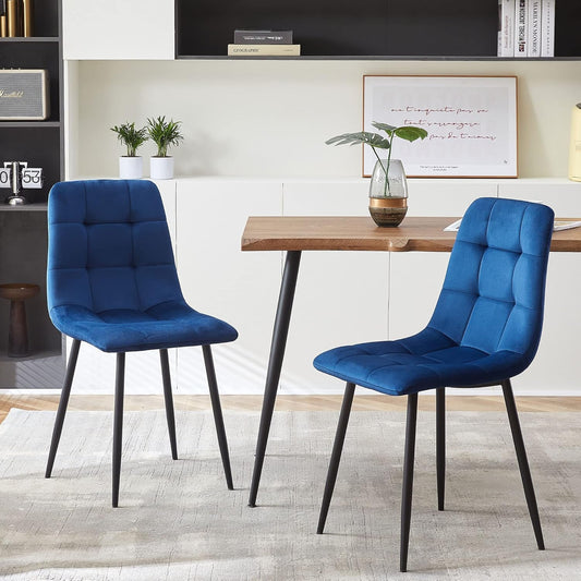 Navy Blue Velvet Dinner Chairs Set of 4, Modern Armless Biscuit Tufted Dining Side Chairs with Metal Legs for Kitchen Living Room Vanity-1