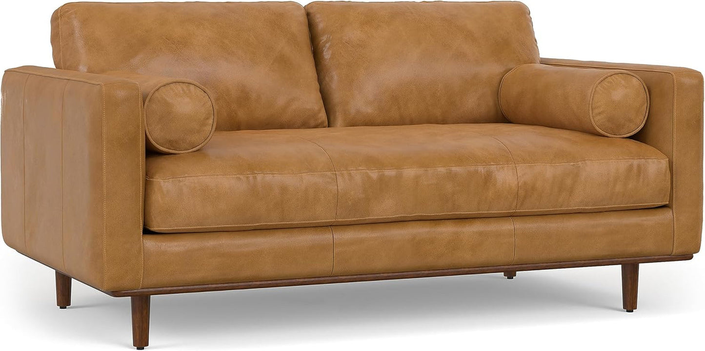 Morrison Mid-Century Modern 72 Inch Wide Sofa with Ottoman Set in Sienna Genuine Leather for the Living Room and Family Room-3