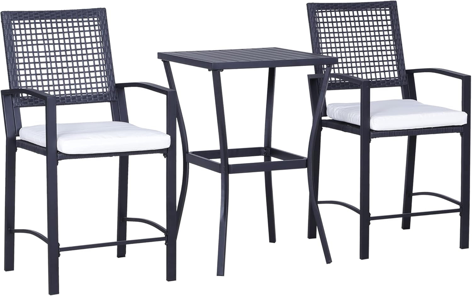 3Pcs Patio Bar Set with Soft Cushion, Rattan Wicker Outdoor Furniture Set for Backyards, Lawn, Deck, Poolside-0