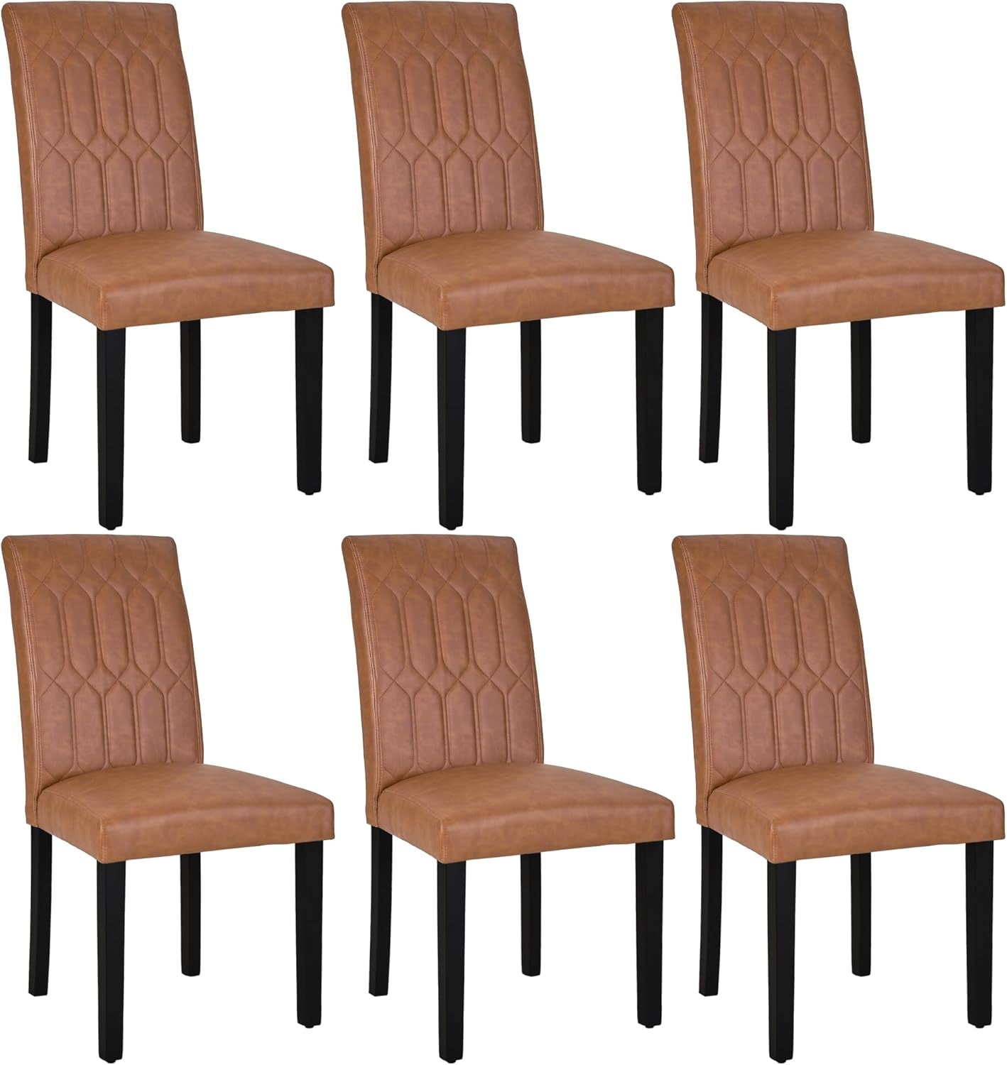 Upholstered Dining Chairs Set of 6, Modern PU Leather Accent Parsons, Solid Wood Legs W/Rubber Footpads, for Living Room Kitchen, Brown-0