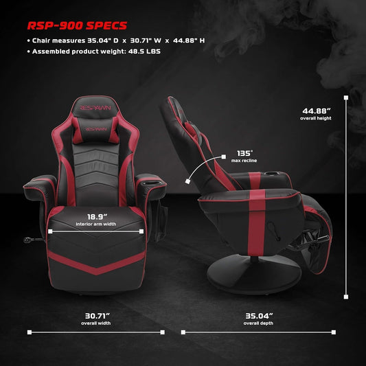 900 Gaming Recliner - Video Games Console Recliner Chair, Computer Recliner, Adjustable Leg Rest and Recline, Recliner with Cupholder, Reclining Gaming Chair with Footrest - Red-1