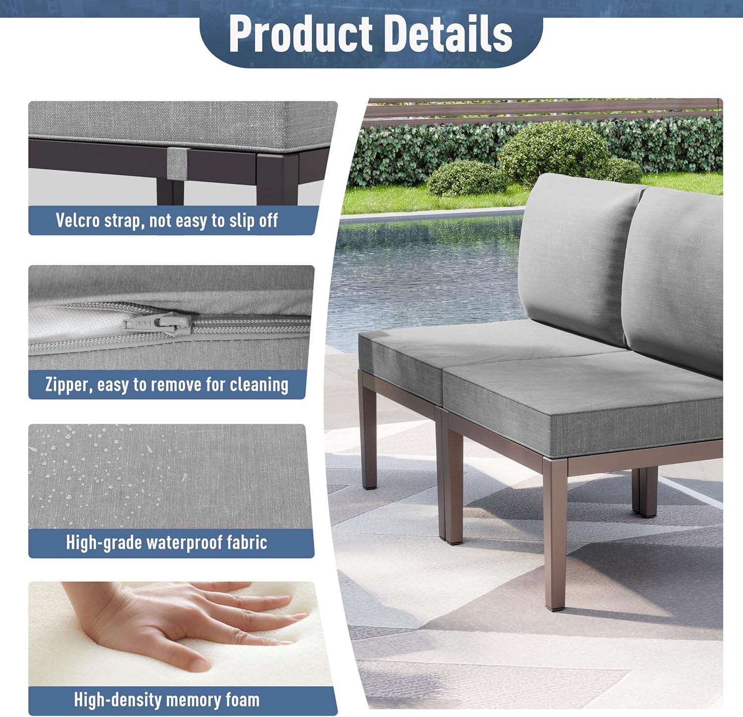 Grey Metal 7-Piece Modern Outdoor Conversation Set-3