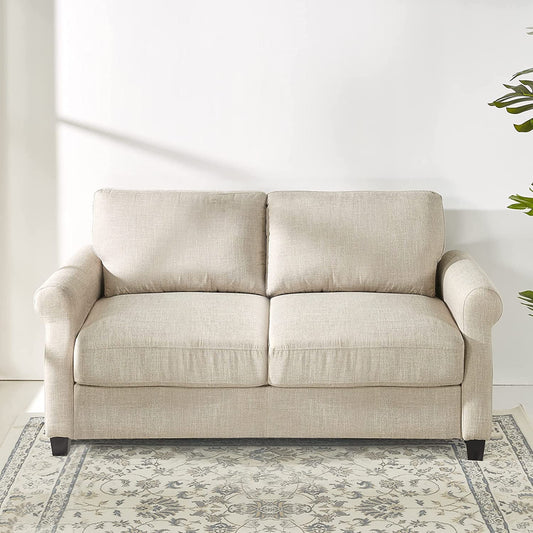 Beige Easy Assembly Loveseat Sofa-0