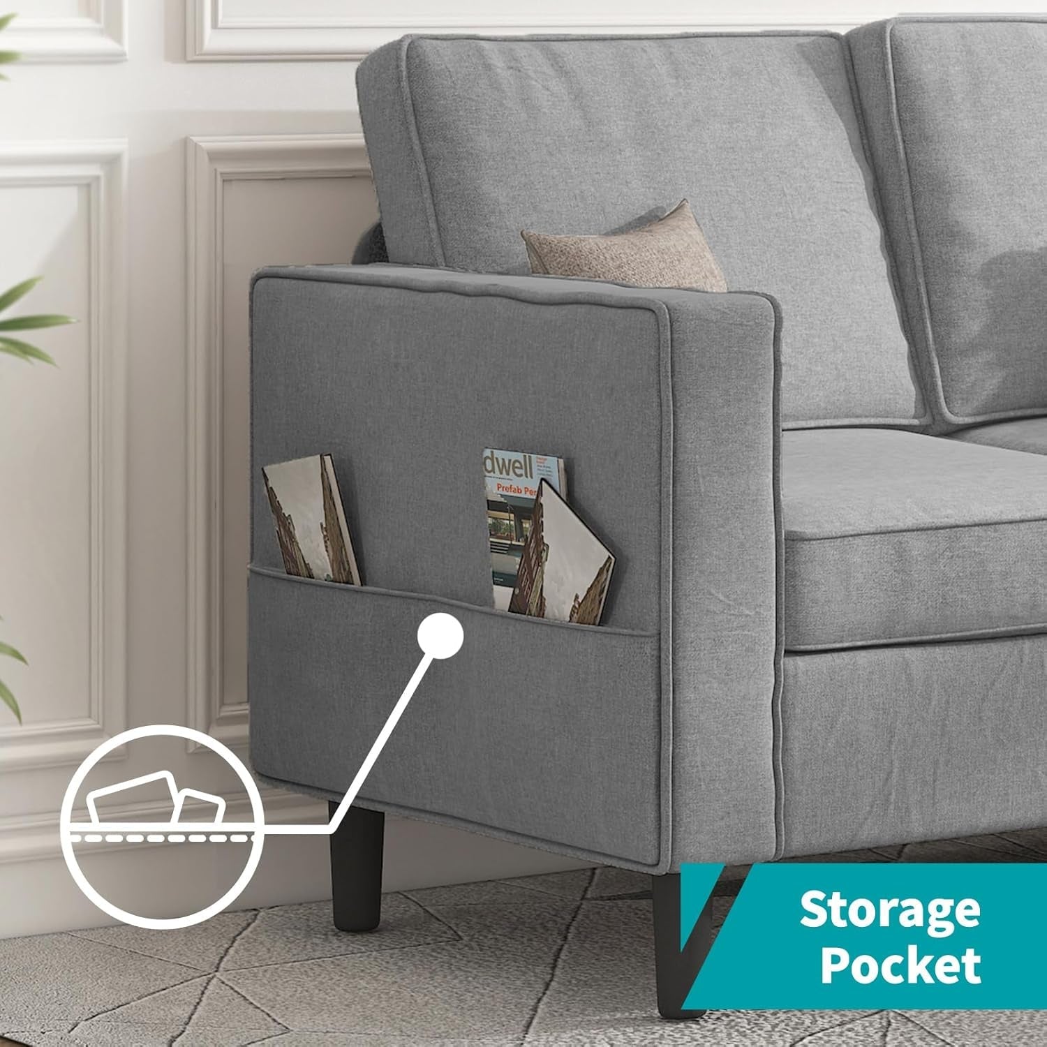 4Pcs Sofa Set for Living Room, Sectional Couches Modern Sofas with Movable Storage Ottoman/Side Pockets/Modern Sofas/Easy Assembly/Free Combination - Light Grey-3