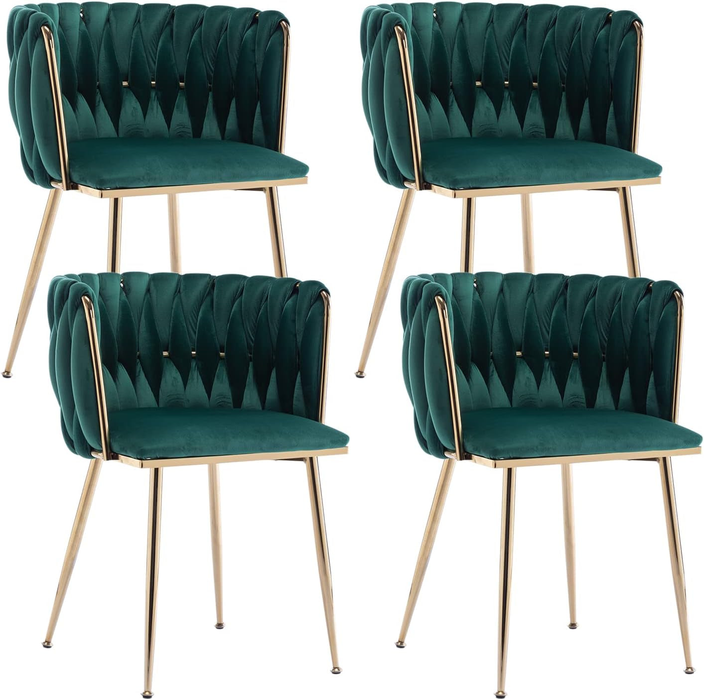 Velvet Dining Chairs Set of 4, Modern Dining Chair with Gold Metal Legs, Luxury Tufted Dining Chairs for Living Room, Bedroom, Kitchen (Green)-0