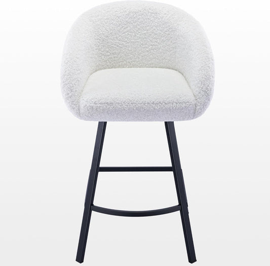 26'' Swivel Counter Stools, Modern Bar Stools for Kitchen Counter, White Sherpa Kitchen Counter Stools, Upholstered Barstools with Backs, Counter Height Stool Chairs with Metal Legs-0