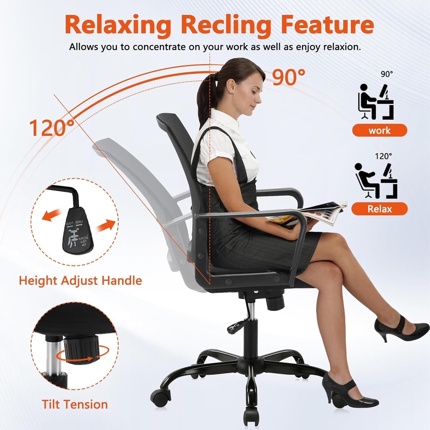 Black Mesh Office Chairs, Lumbar Support, 4-Pack, Wheels-4
