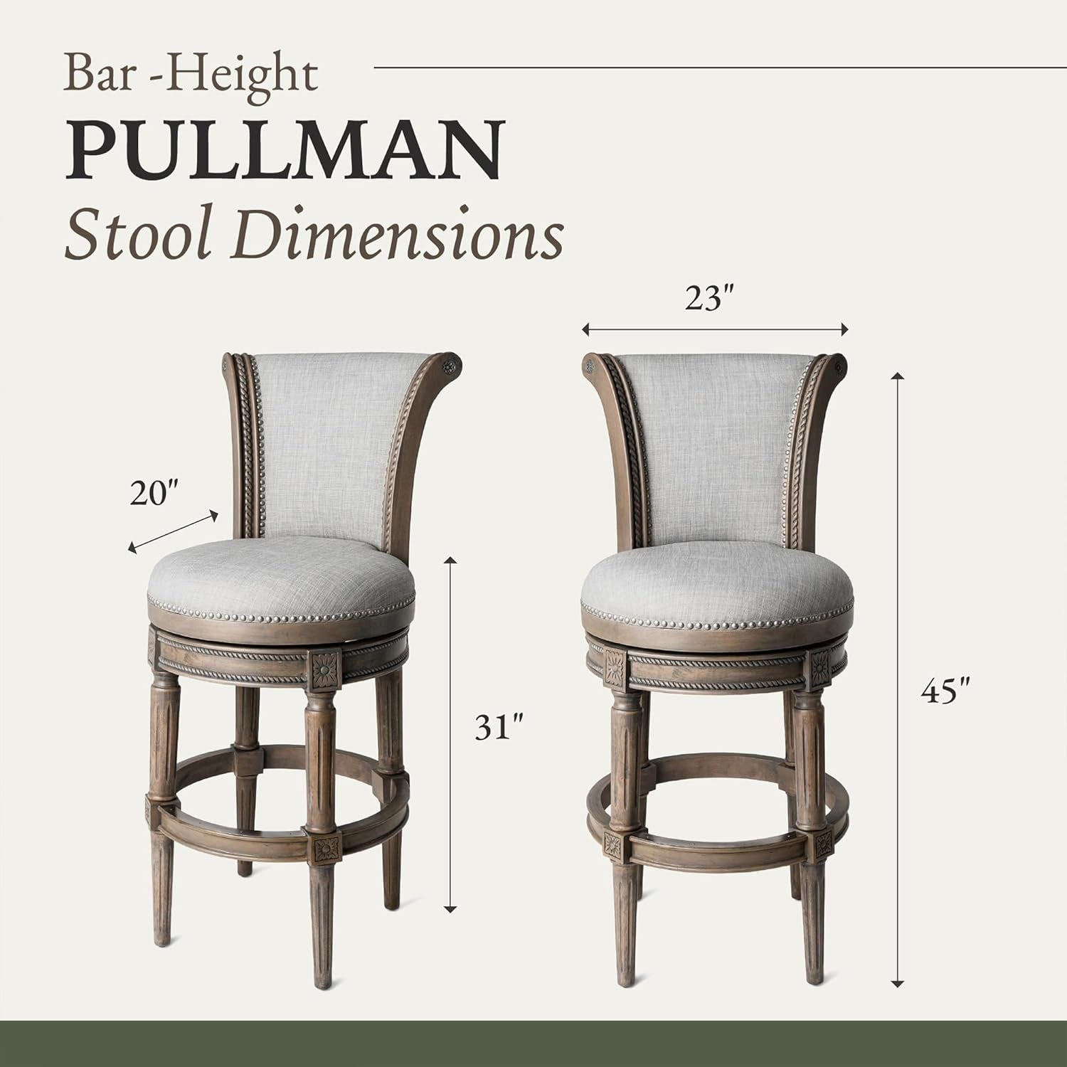 Pullman 31 Inch Tall Bar Height Upholstered Barstool with Back in Reclaimed Oak Finish with Ash Grey Fabric Cushion Seat, Set of 4-2