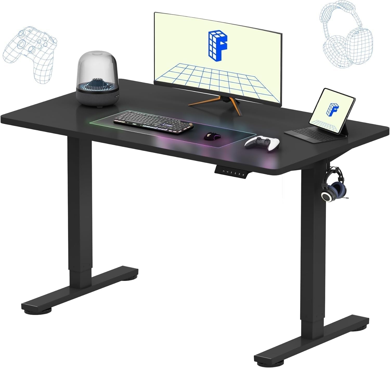 48" Black One-Piece Electric Standing Desk-1