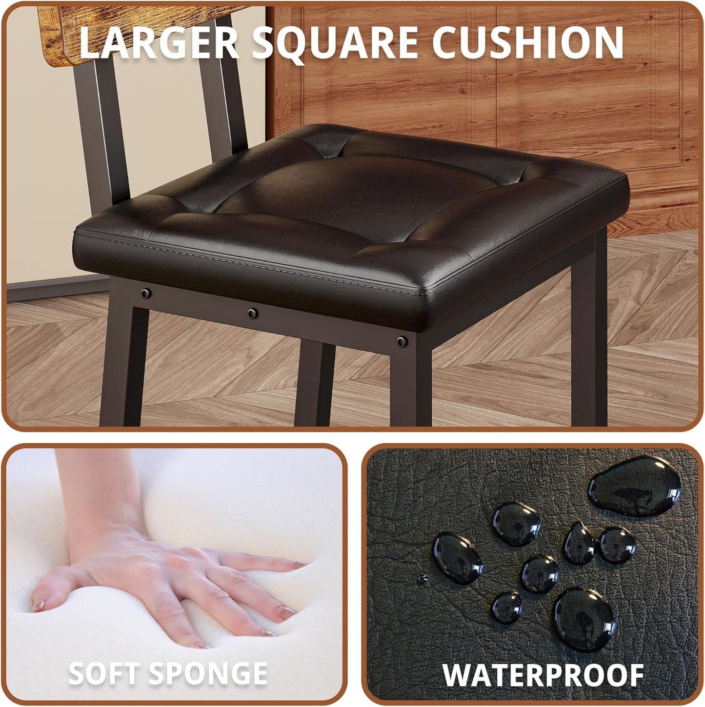 Rustic Brown & Black Square Bar Stools (Set)-3