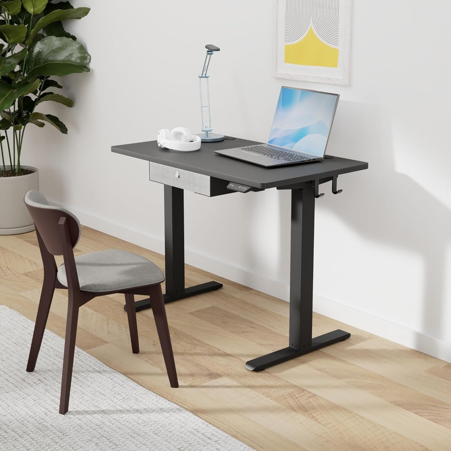 40 X 24 Inches Standing Desk with Drawer, Adjustable Height Electric Stand up Desk with Storage, Sit Stand Home Office Desk, Ergonomic Computer Desk, Black-1