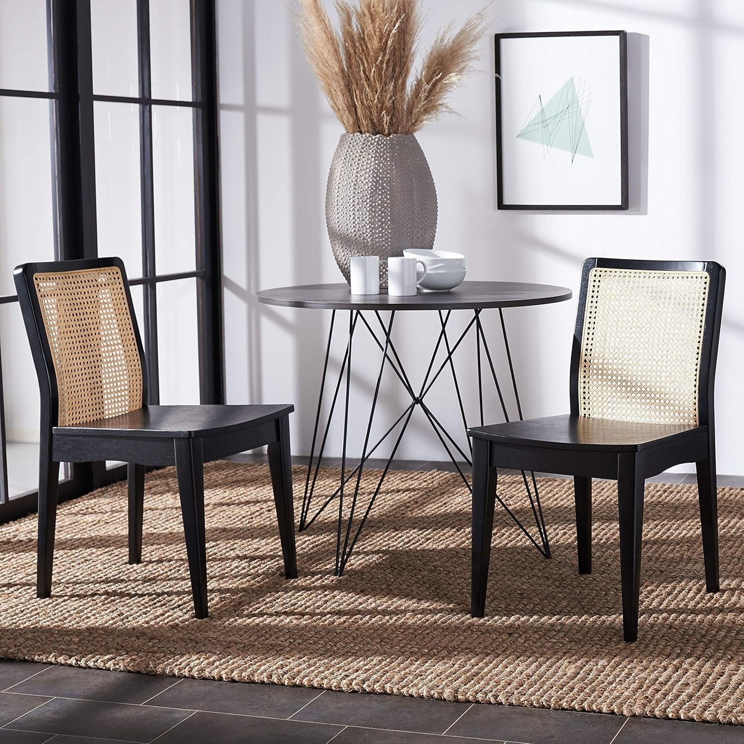 Home Collection Benicio Black/Natural Rattan Dining Chair (Set of 2) DCH1005C-SET2-3
