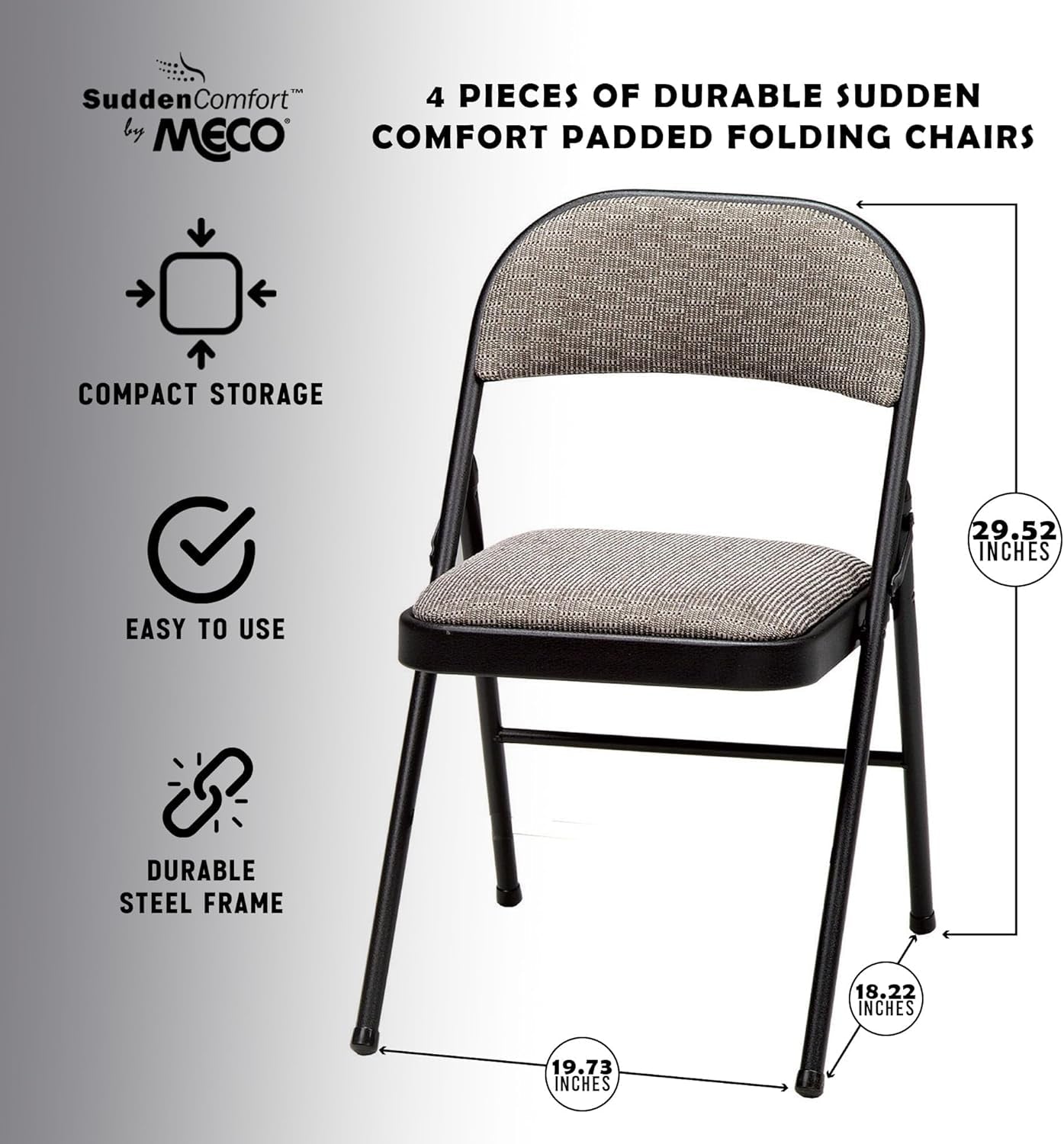 4 Pack Padded Folding Chairs, Cushioned Metal Fabric Foldable Chair, Black-2