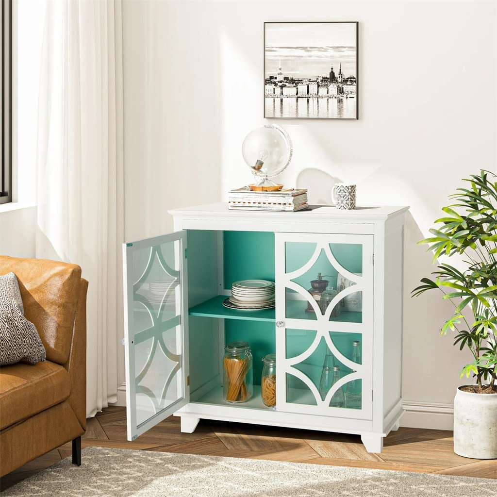 FEER Kitchen Storage Cabinet Buffet Sideboard with Glass Doors and Adjustable Shelves-3