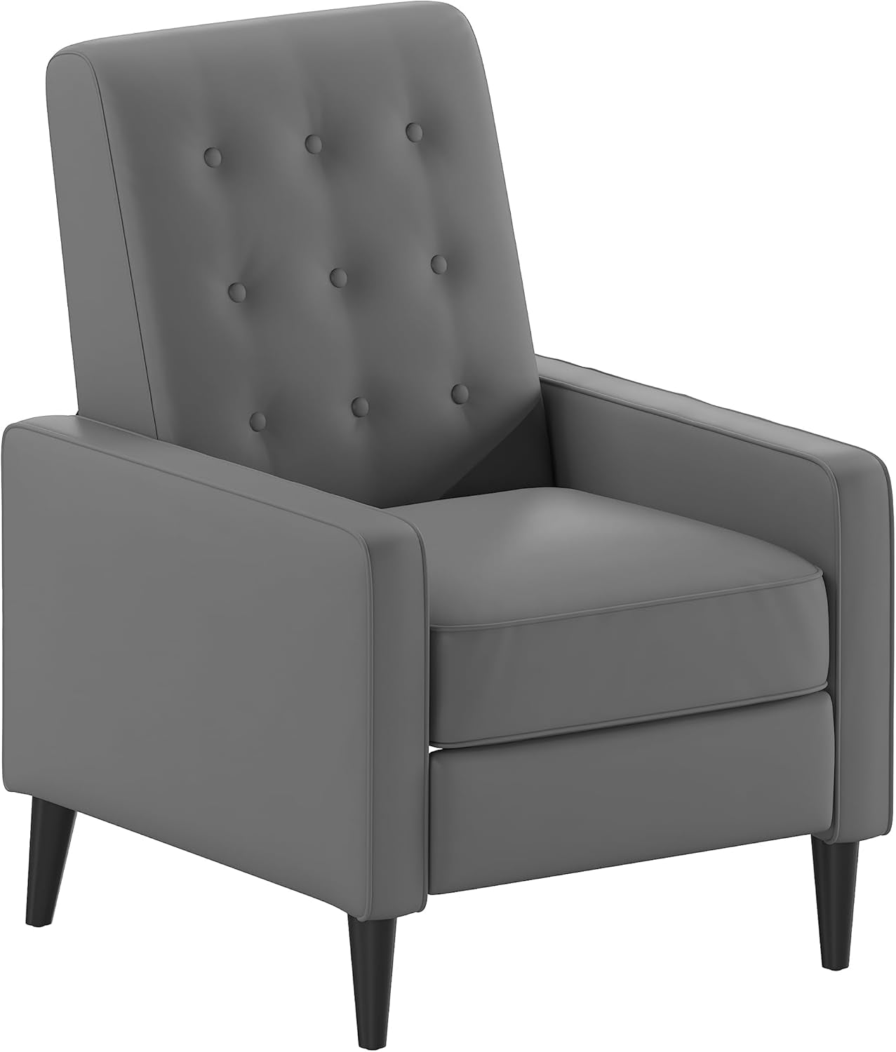 Ezra Pushback Recliner - Mid-Century Modern Light Gray Leathersoft Upholstery - Button Tufted Back - Residential & Commercial Use-0