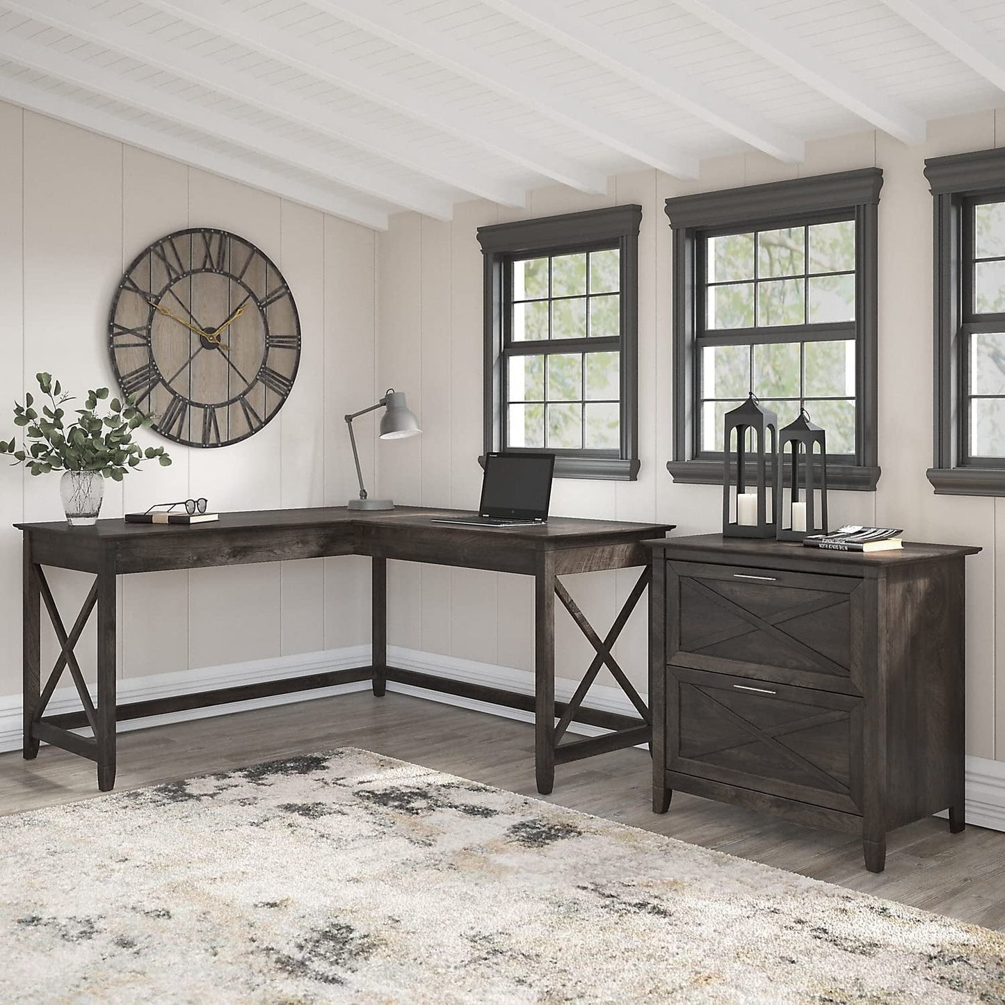 Key West L Shaped Desk with Mobile File Cabinet-0