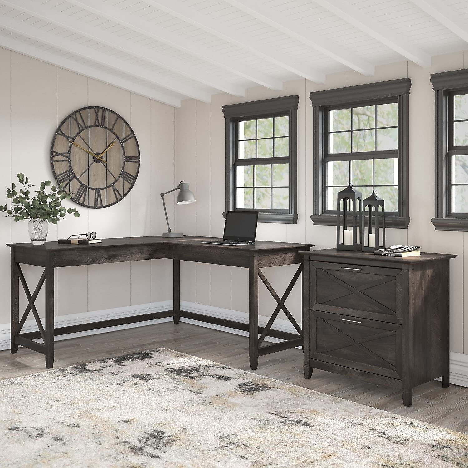 Key West L Shaped Desk with Mobile File Cabinet-0