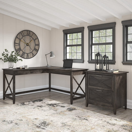 Key West L Shaped Desk with Mobile File Cabinet-0